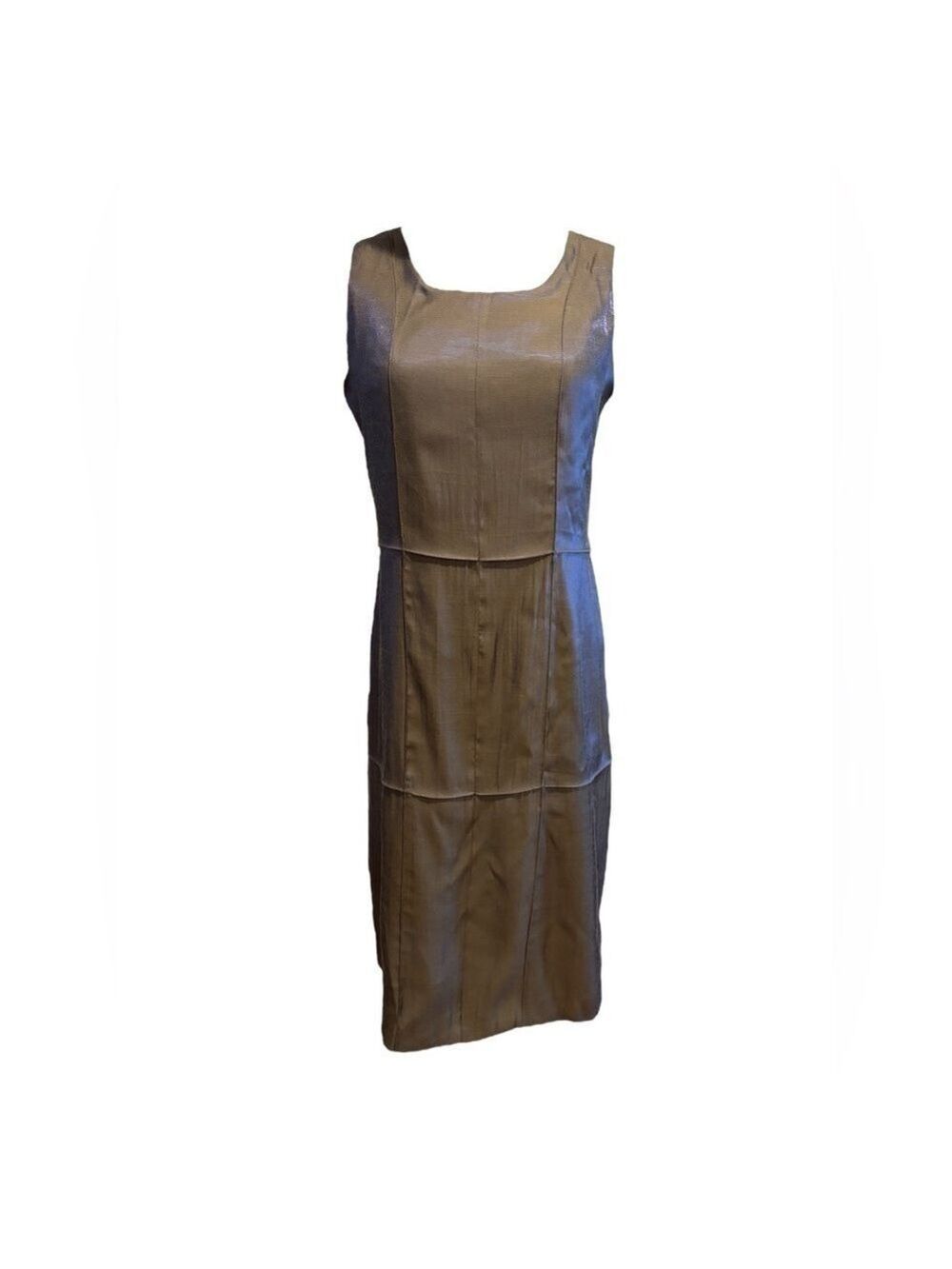 90s GRAY IRRIDESENT SLEEVELESS SCOOP NECK MIDI DRESS BY HARVE BERNARD 6
